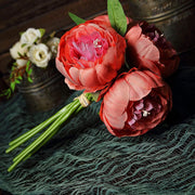 10" tall Silk Artificial Peony Flowers Bouquet Arrangement