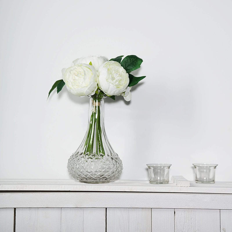 10" tall Silk Artificial Peony Flowers Bouquet Arrangement