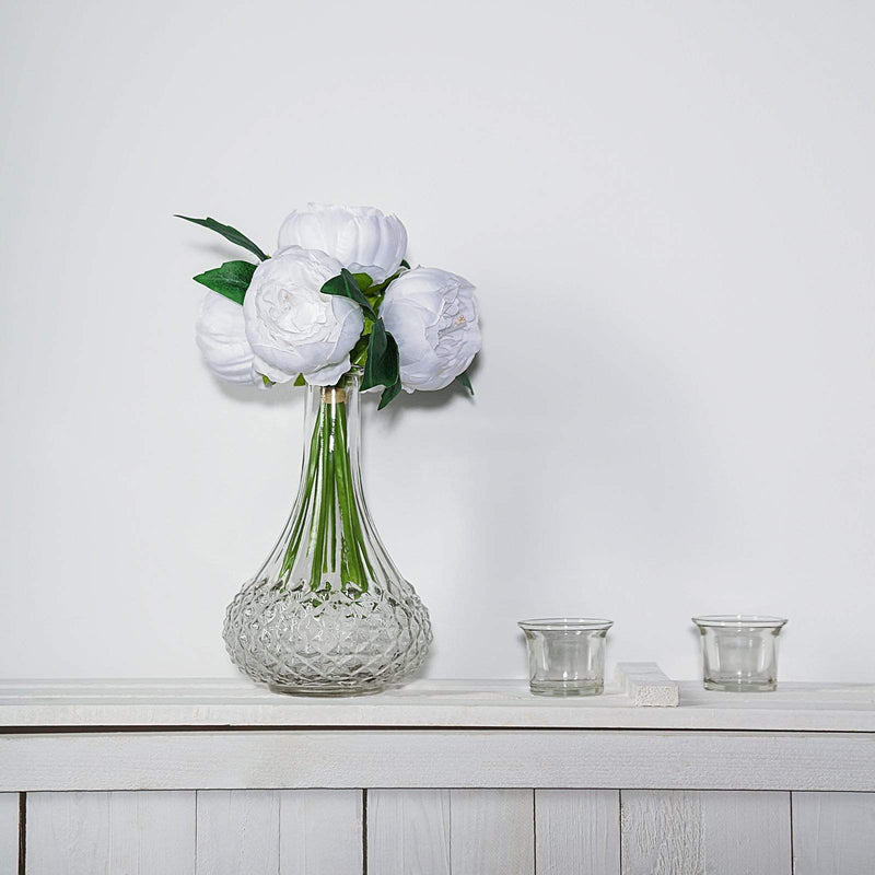 10" tall Silk Artificial Peony Flowers Bouquet Arrangement