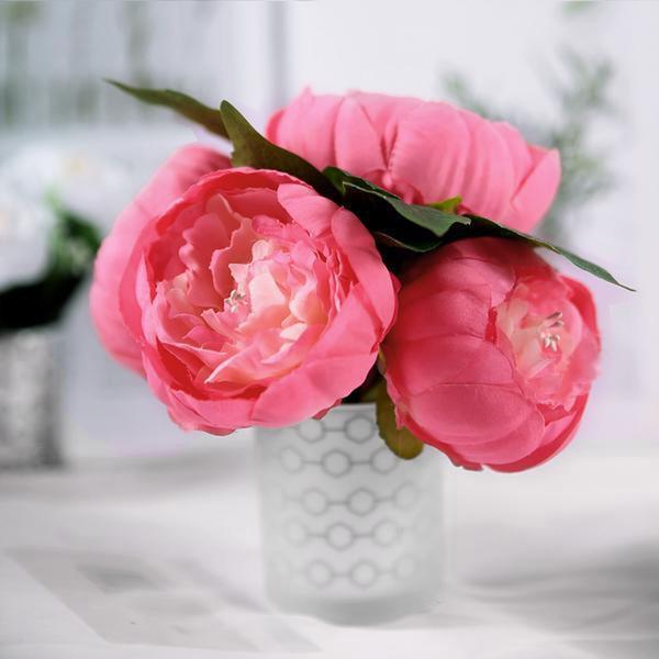 10" tall Silk Artificial Peony Flowers Bouquet Arrangement