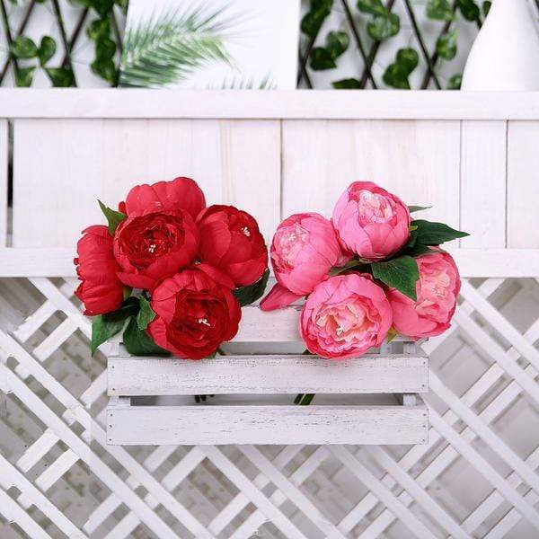 10" tall Silk Artificial Peony Flowers Bouquet Arrangement