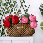 10" tall Silk Artificial Peony Flowers Bouquet Arrangement