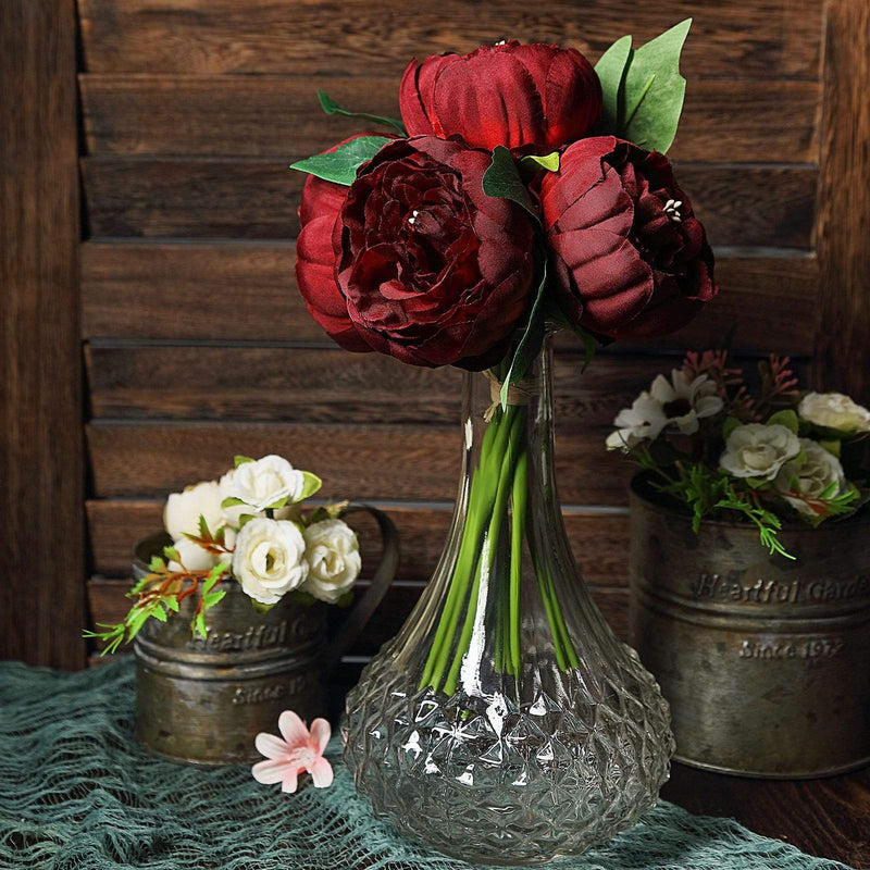 10" tall Silk Artificial Peony Flowers Bouquet Arrangement