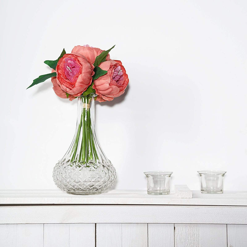 10" tall Silk Artificial Peony Flowers Bouquet Arrangement