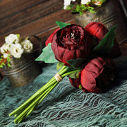 10" tall Silk Artificial Peony Flowers Bouquet Arrangement