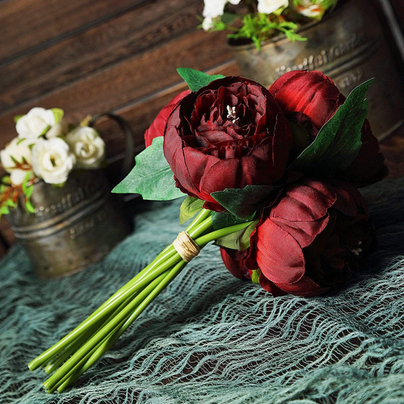10" tall Silk Artificial Peony Flowers Bouquet Arrangement