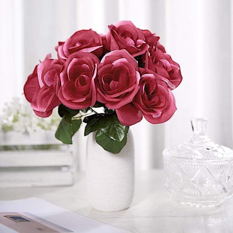 10" tall Velvet Roses Artificial Flowers Bouquet