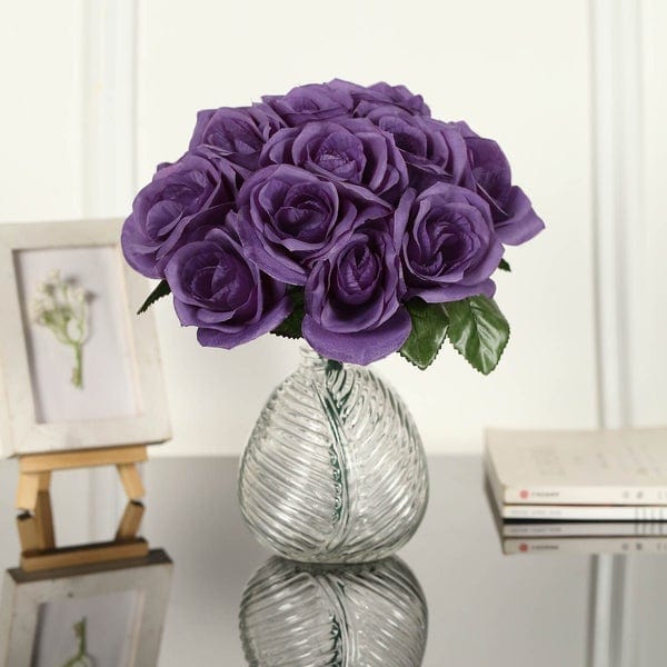 10" tall Velvet Roses Artificial Flowers Bouquet