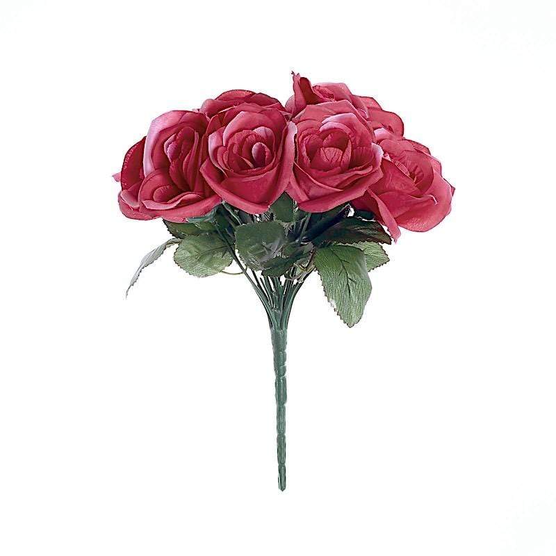 10" tall Velvet Roses Artificial Flowers Bouquet ARTI_RS004_FUSH