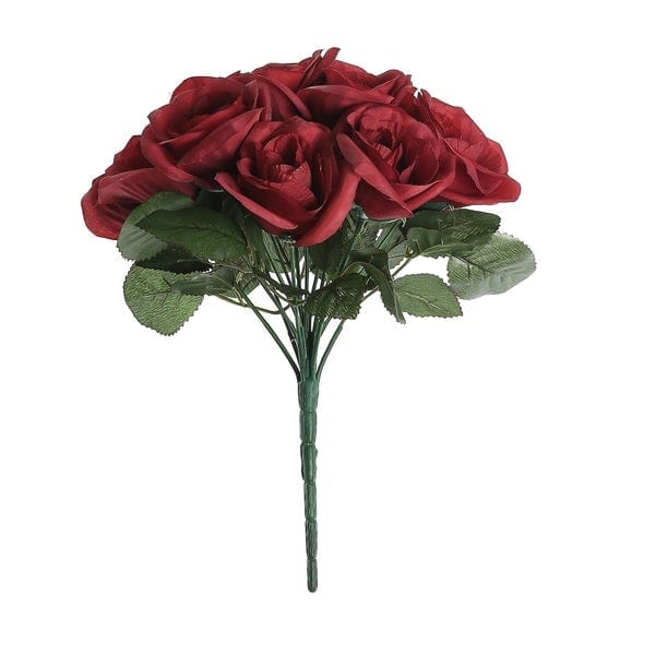 10" tall Velvet Roses Artificial Flowers Bouquet ARTI_RS004_RED