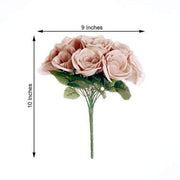 10" tall Velvet Roses Artificial Flowers Bouquet - Blush
