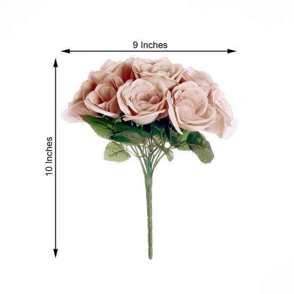 10" tall Velvet Roses Artificial Flowers Bouquet - Blush