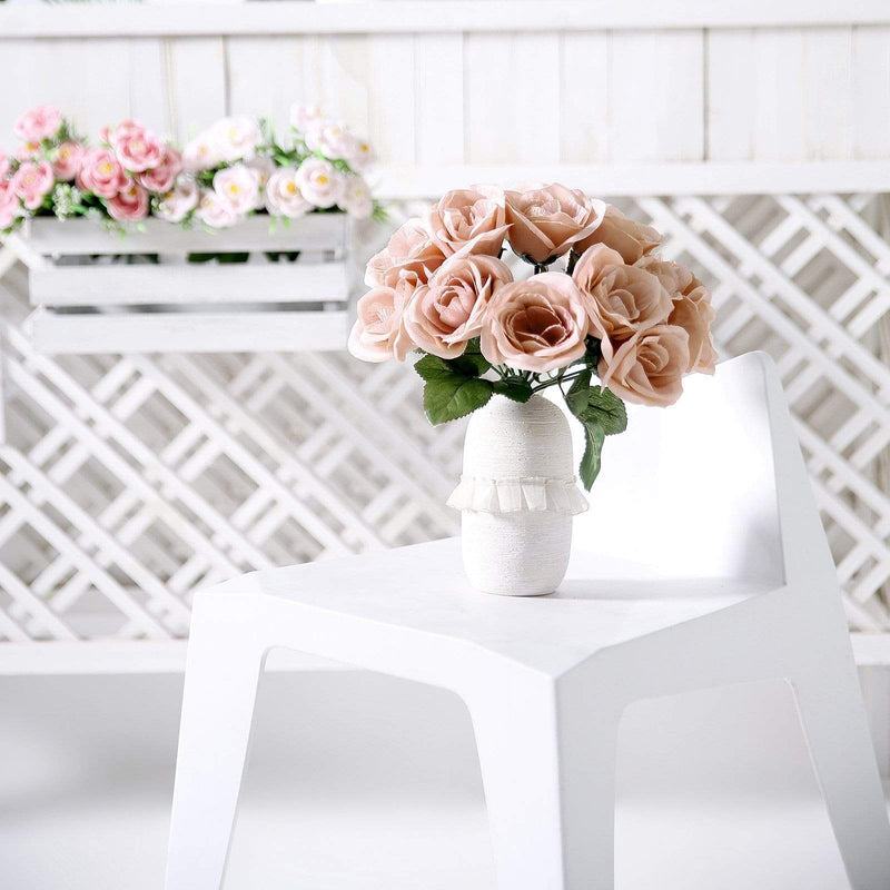 10" tall Velvet Roses Artificial Flowers Bouquet - Blush