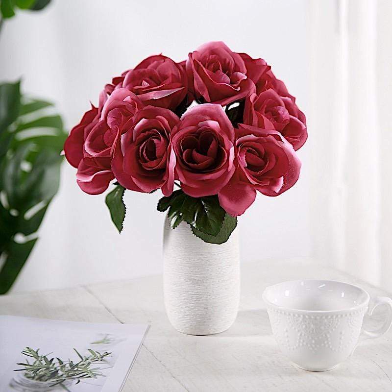 10" tall Velvet Roses Artificial Flowers Bouquet - Blush