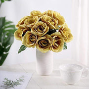 10" tall Velvet Roses Artificial Flowers Bouquet - Blush