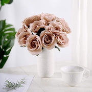 10" tall Velvet Roses Artificial Flowers Bouquet - Blush