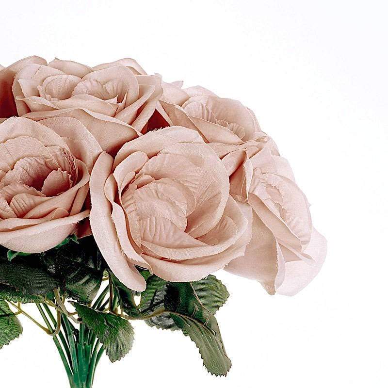 10" tall Velvet Roses Artificial Flowers Bouquet - Blush