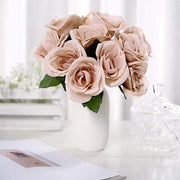 10" tall Velvet Roses Artificial Flowers Bouquet - Blush