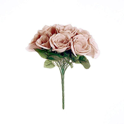 10" tall Velvet Roses Artificial Flowers Bouquet - Blush ARTI_RS004_080