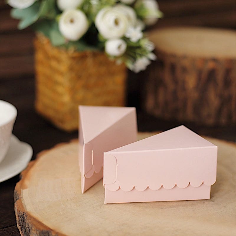 10 Triangle Cake Slice Paper Boxes with Scalloped Top Favor Holders