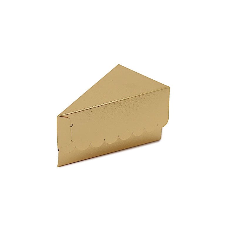 10 Triangle Cake Slice Paper Boxes with Scalloped Top Favor Holders