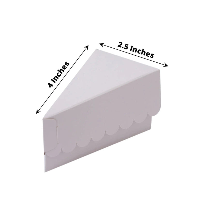 10 Triangle Cake Slice Paper Boxes with Scalloped Top Favor Holders