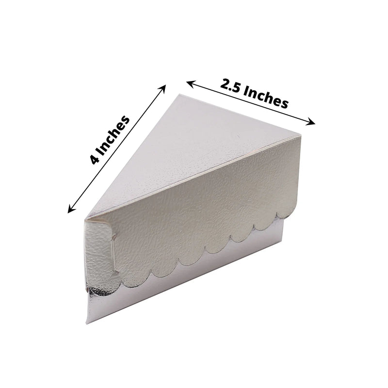 10 Triangle Cake Slice Paper Boxes with Scalloped Top Favor Holders