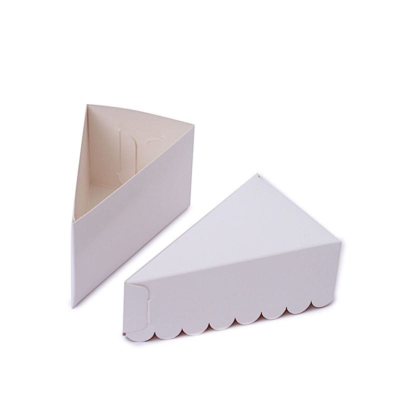 10 Triangle Cake Slice Paper Boxes with Scalloped Top Favor Holders
