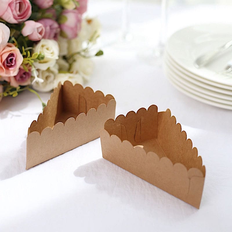 10 Triangle Cake Slice Paper Boxes with Scalloped Top Favor Holders