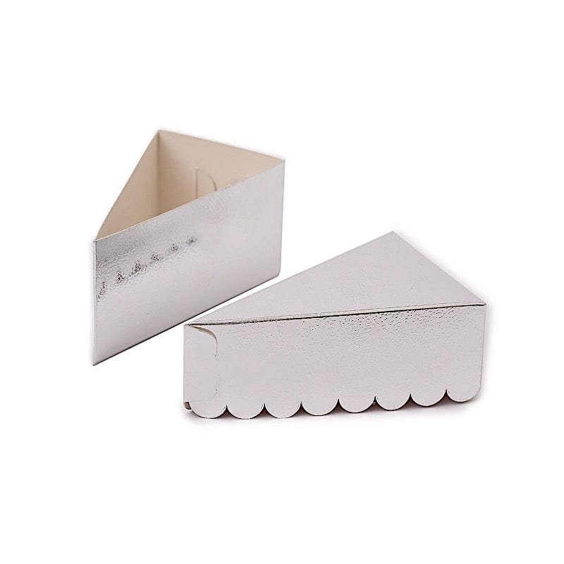 10 Triangle Cake Slice Paper Boxes with Scalloped Top Favor Holders