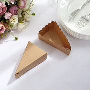 10 Triangle Cake Slice Paper Boxes with Scalloped Top Favor Holders