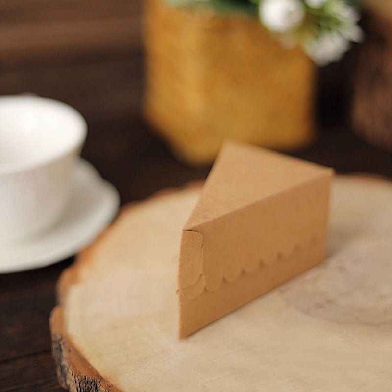10 Triangle Cake Slice Paper Boxes with Scalloped Top Favor Holders