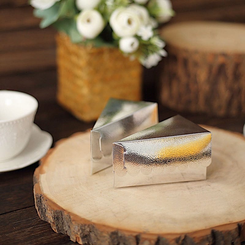 10 Triangle Cake Slice Paper Boxes with Scalloped Top Favor Holders