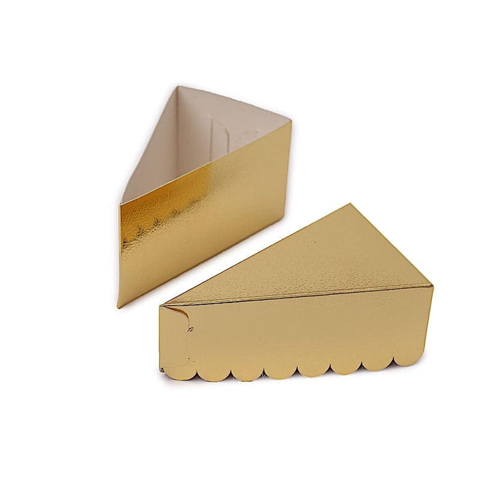10 Triangle Cake Slice Paper Boxes with Scalloped Top Favor Holders BOX_5X3_CAKE06_GOLD