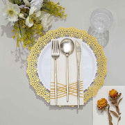 10 White Round Plastic Salad and Dinner Plates with Gold Lace Rim - Disposable Tableware