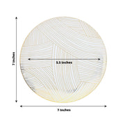 10 White Round Plastic Salad and Dinner Plates with Gold Strokes - Disposable Tableware
