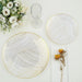 10 White Round Plastic Salad and Dinner Plates with Gold Strokes - Disposable Tableware