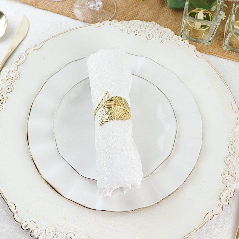 10 White Round Plastic Salad Dinner Plates with Gold Wavy Rim - Disposable Tableware