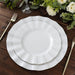 10 White Round Plastic Salad Dinner Plates with Gold Wavy Rim - Disposable Tableware