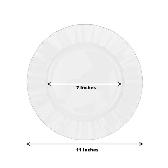 10 White Round Plastic Salad Dinner Plates with Gold Wavy Rim - Disposable Tableware