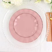10 White Round Plastic Salad Dinner Plates with Gold Wavy Rim - Disposable Tableware