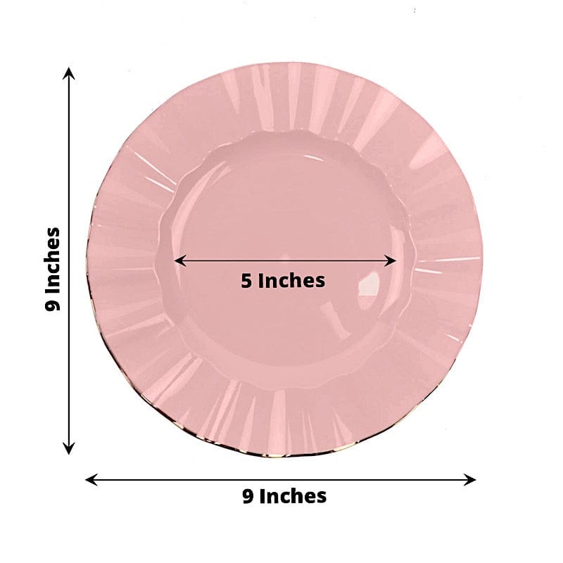 10 White Round Plastic Salad Dinner Plates with Gold Wavy Rim - Disposable Tableware