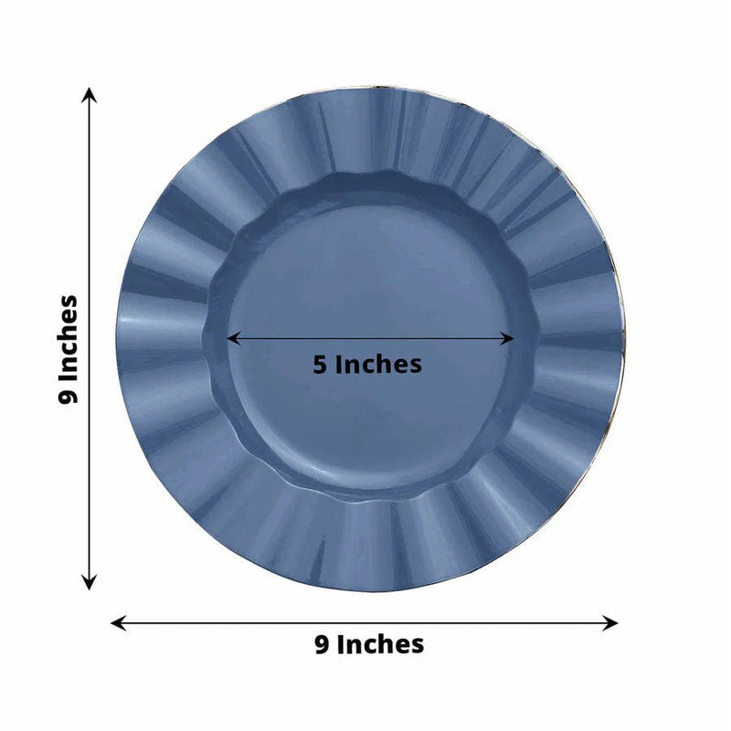 10 White Round Plastic Salad Dinner Plates with Gold Wavy Rim - Disposable Tableware