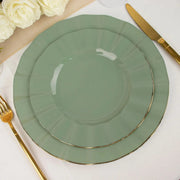 10 White Round Plastic Salad Dinner Plates with Gold Wavy Rim - Disposable Tableware