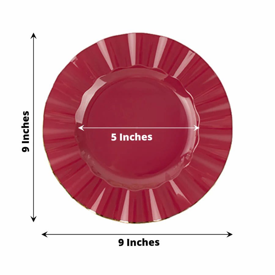 10 White Round Plastic Salad Dinner Plates with Gold Wavy Rim - Disposable Tableware