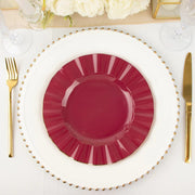 10 White Round Plastic Salad Dinner Plates with Gold Wavy Rim - Disposable Tableware