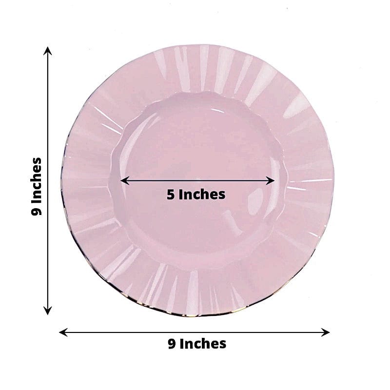 10 White Round Plastic Salad Dinner Plates with Gold Wavy Rim - Disposable Tableware