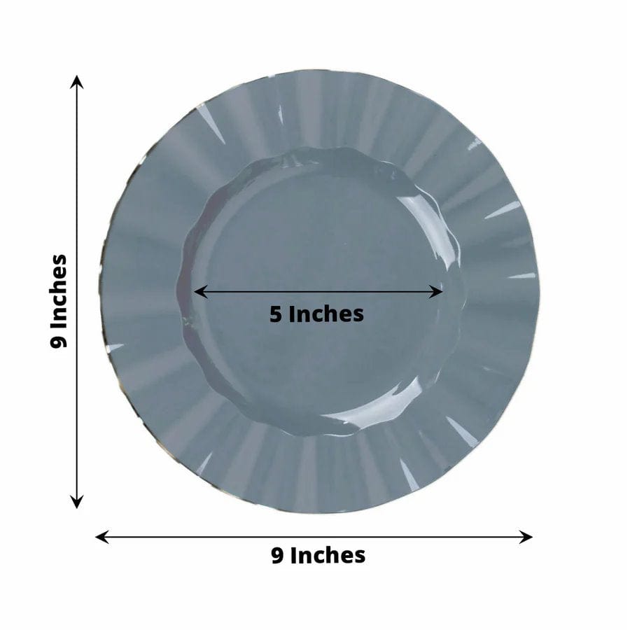 10 White Round Plastic Salad Dinner Plates with Gold Wavy Rim - Disposable Tableware