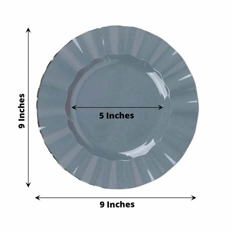 10 White Round Plastic Salad Dinner Plates with Gold Wavy Rim - Disposable Tableware