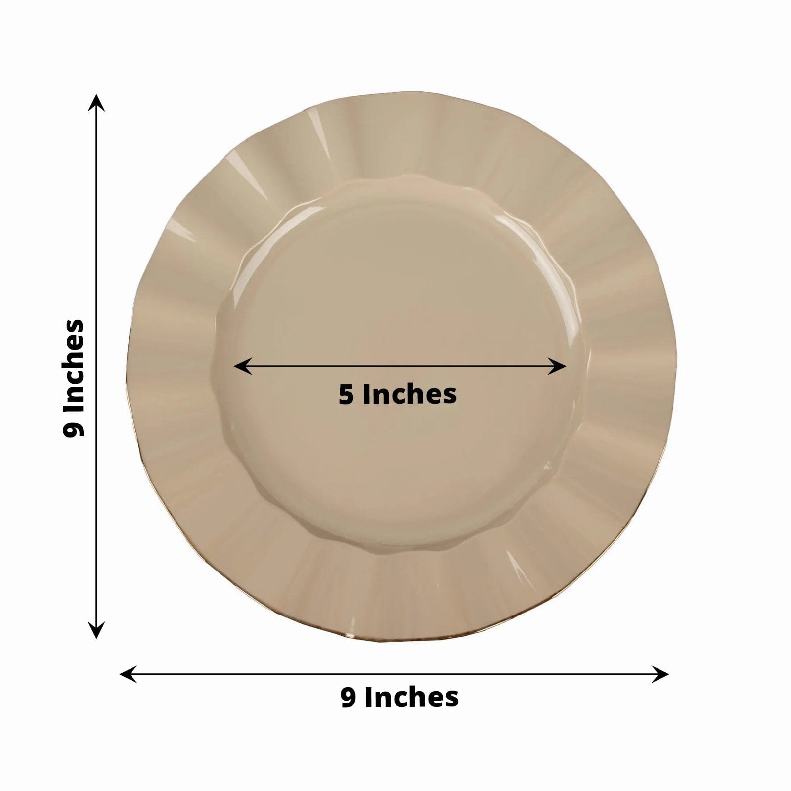 10 White Round Plastic Salad Dinner Plates with Gold Wavy Rim - Disposable Tableware